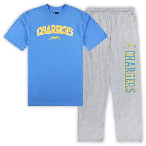 Men's Concepts Sport Powder Blue/Heather Gray Los Angeles Chargers Big & Tall T-Shirt & Pajama Pants Sleep Set