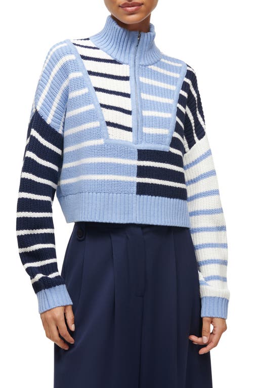 STAUD Hampton Mix Stripe Crop Cotton Blend Sweater Adriatic at Nordstrom,