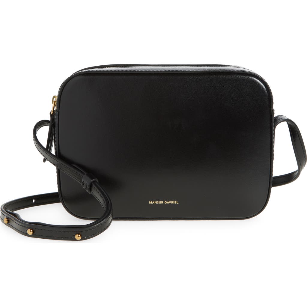 Mansur Gavriel Double Zip Leather Camera Crossbody Bag In Black