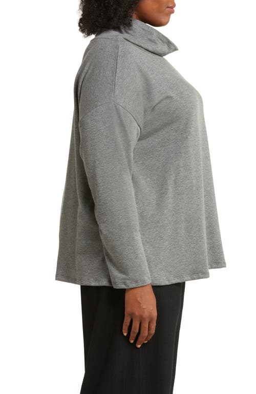 Eileen Fisher Drapey Funnel Neck Brushed Terry Tunic In Ash