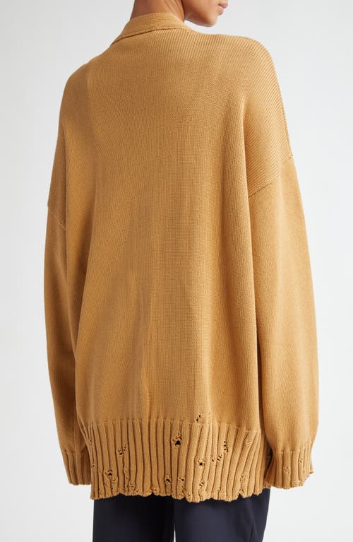 Shop Marni Oversize Distressed Cotton Cardigan In Tan