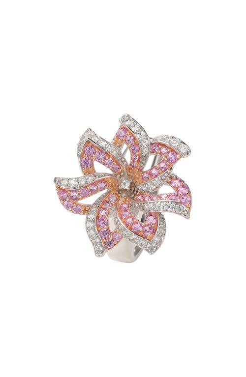 Suzy Levian Sterling Silver Blue Sapphire, Created White Sapphire & Brown Diamond Spiral Ring In Pink