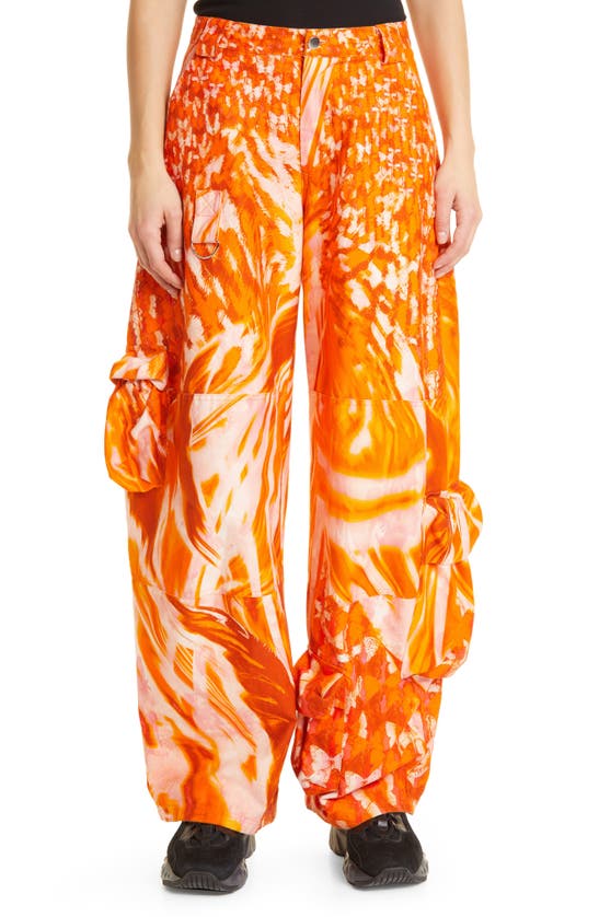 Collina Strada Printed Wide Leg Cargo Trousers In Orange Butterfly