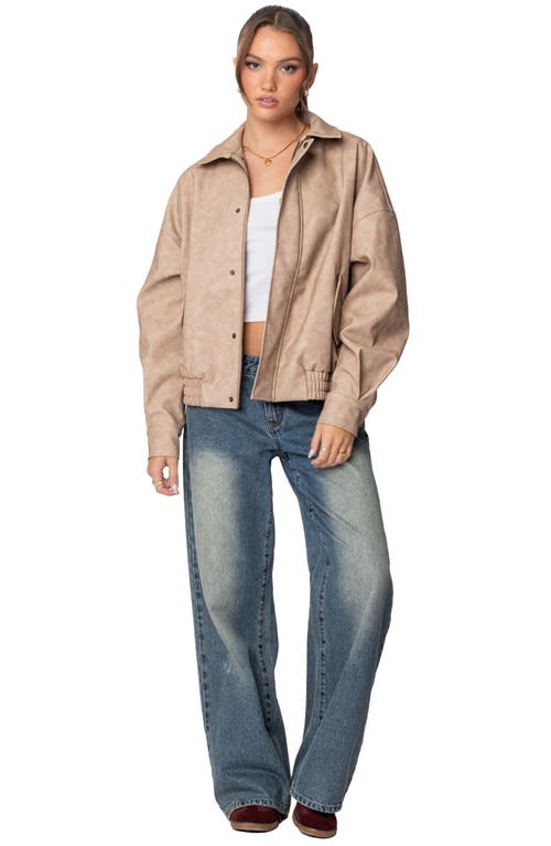 Shop Edikted Mori Oversize Faux Leather Jacket In Beige