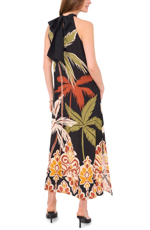 Shop Vince Camuto Tropical Print Halter Dress In Rich Black