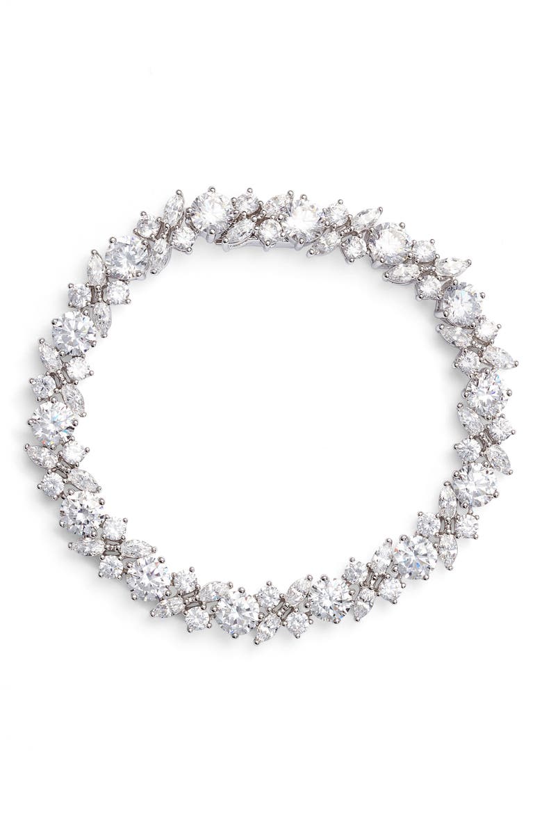 NADRI Cluster Cubic Zirconia Bracelet, Main, color, Silver