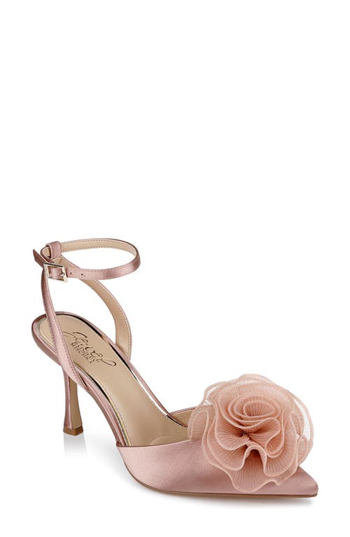 Jewel Badgley Mischka Taylee Embellished Ankle Strap Pump in Blush Satin 