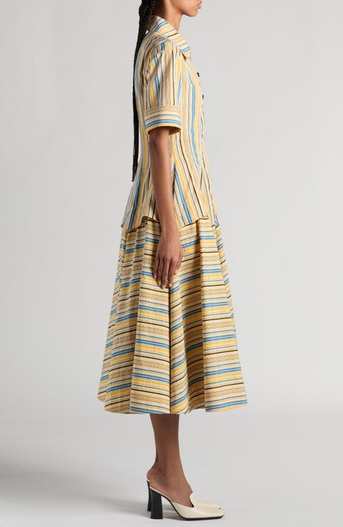 Shop Bottega Veneta Optical Crinkle Check Cotton Midi Shirtdress In Yellow/blue/black