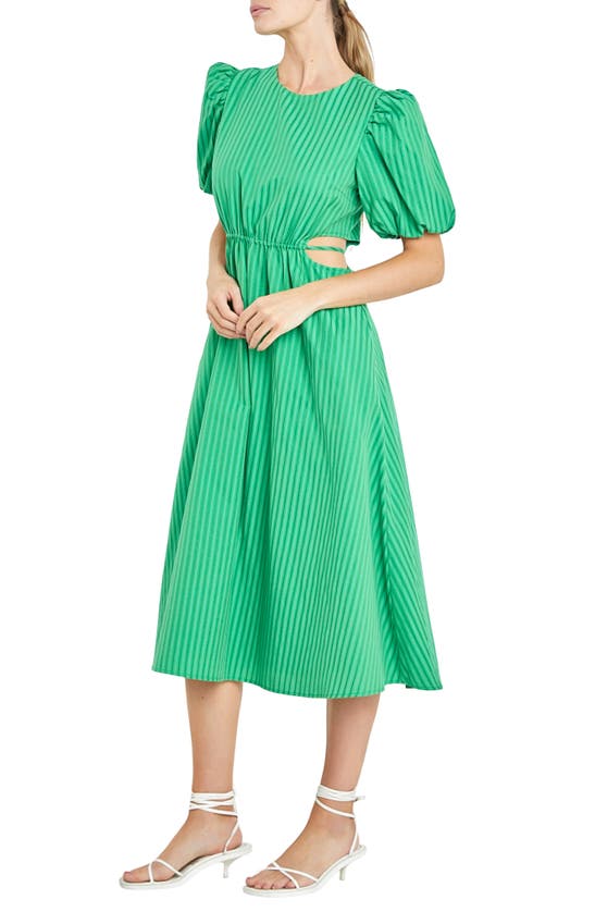 Shop English Factory Stripe Cutout Dress In Green