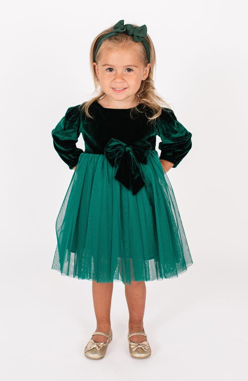 Popatu Kids' Long Sleeve Velvet & Tulle Party Dress in Green 