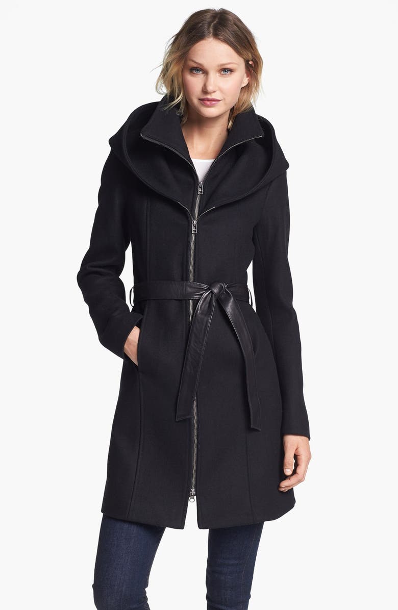 Soia & Kyo Hooded Wool Blend Coat with Leather Belt | Nordstrom