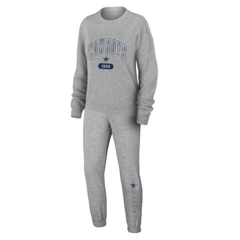 Women's WEAR by Erin Andrews Heather Gray Dallas Cowboys Plus Size Knitted Tri-Blend Long Sleeve T-Shirt & Pants Lounge Set