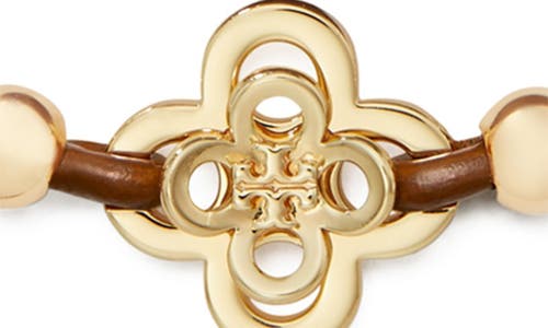 Tory Burch Kira Clover Slider Bracelet In Tory Gold / Cuoio