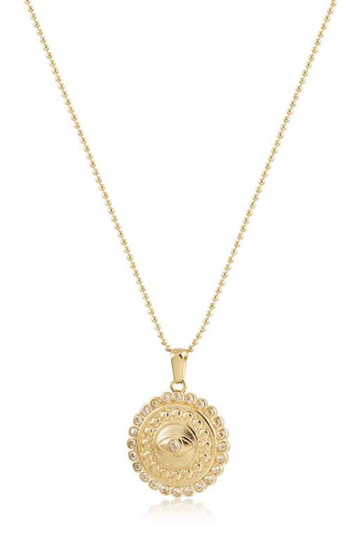 Jane Basch Designs Evil Eye Medallion Ball Chain Necklace in Gold 