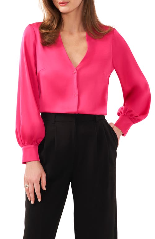 halogen(r) Collarless Satin Button-Up Shirt in Magenta Pink