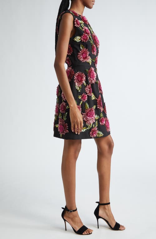 LELA ROSE LELA ROSE FLORAL CRYSTAL EMBELLISHED SLEEVELESS DRESS 