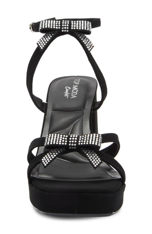 Top Guy Shoes Crystal Bow Block Heel Sandal In Black