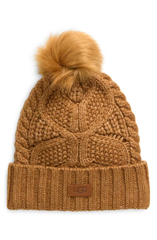 UGG UGG(R) FAUX FUR POMPOM CABLE KNIT BEANIE