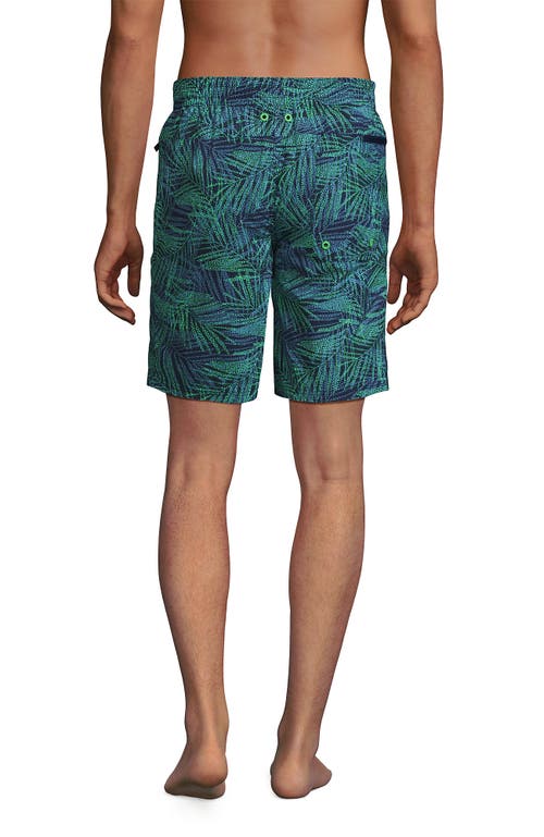 Shop Lands' End 9" Volley Swim Trunks In Deep Sea Navy Stipple Palm