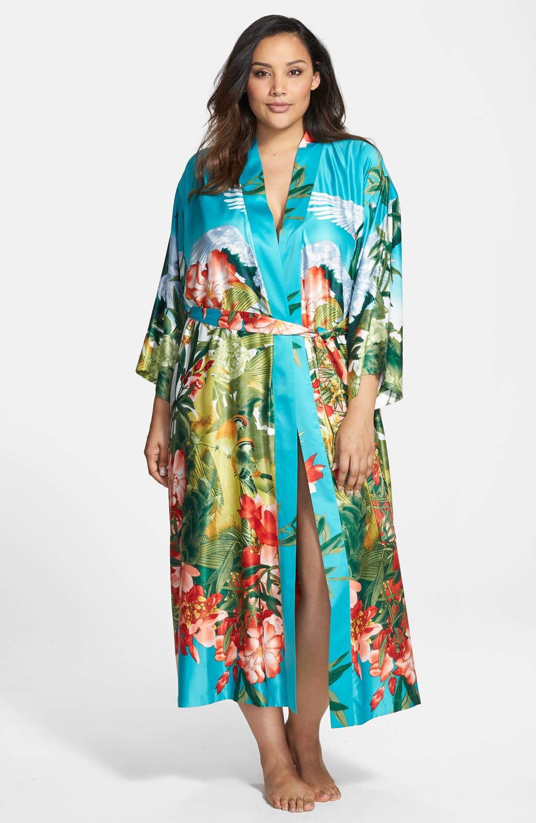 Natori 'Birds of Paradise' Satin Robe (Plus Size) Nordstrom