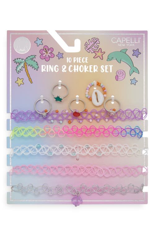 Capelli New York Kids' Assorted 10-Pack Ring & Choker Necklace Set in Purple Multi at Nordstrom