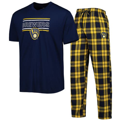 Men's Concepts Sport Navy/Gold Milwaukee Brewers Badge T-Shirt & Pants Sleep Set
