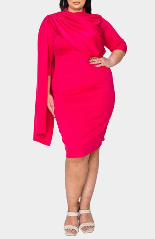 Shop L I V D Dahlia Three-quarter Sleeve Cape Body-con Dress In Fuchsia