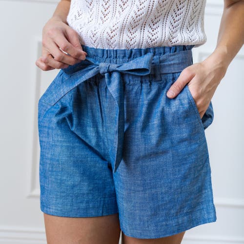 Shop Hope & Henry Organic Cinch Waist Short In Blue Chambray