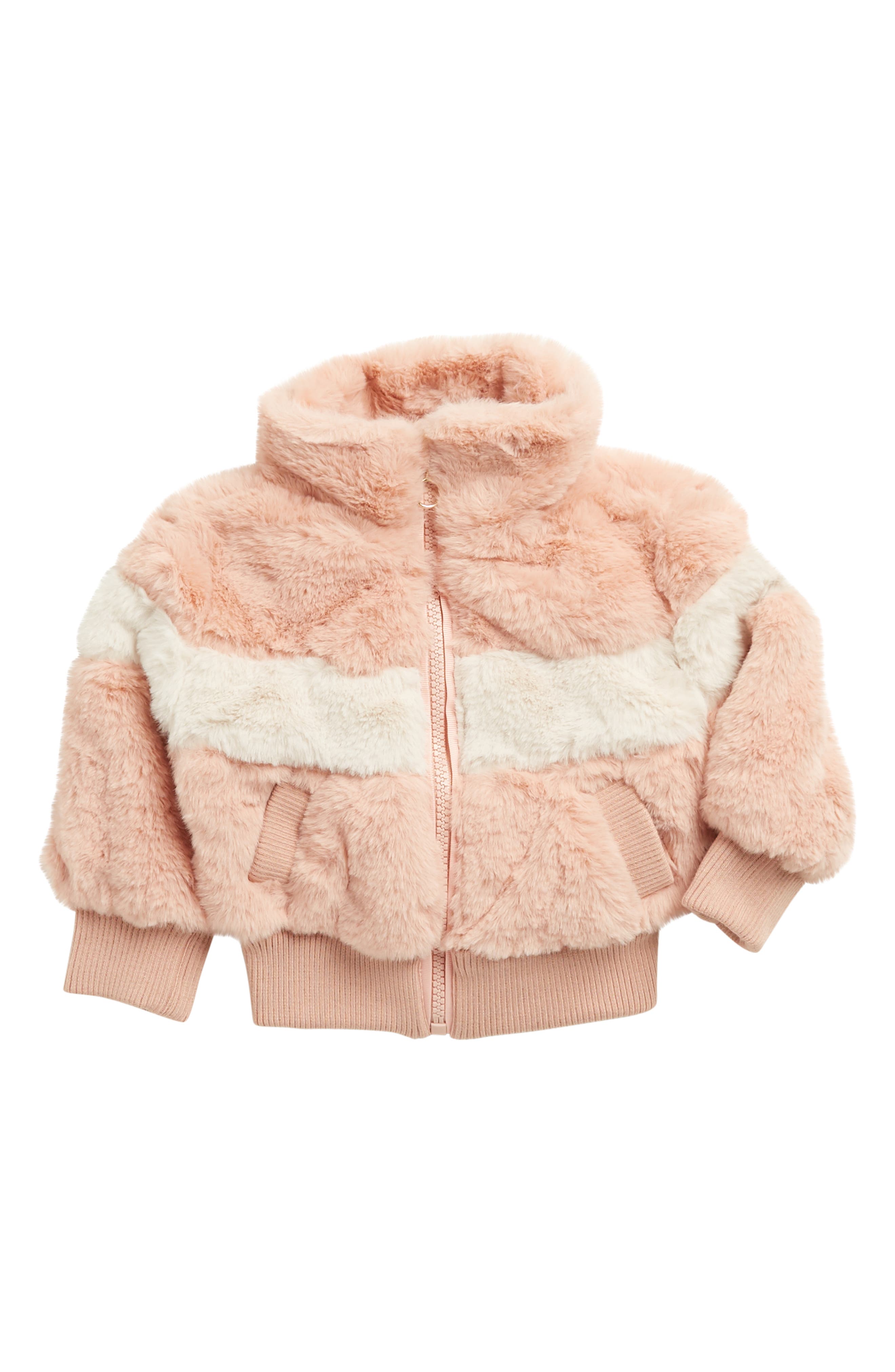 pink faux fur bomber