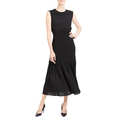 Theory Blouson Bodice Sleeveless Silk Dress, Black