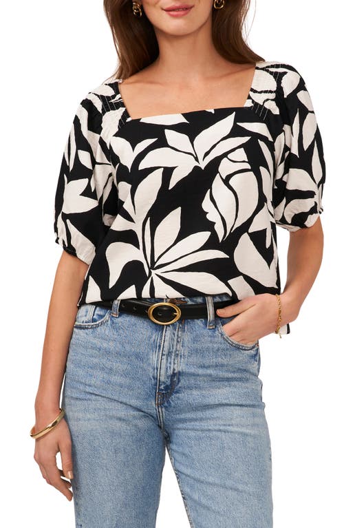 Vince Camuto Print Square Neck Top in Rich Black at Nordstrom, Size Large