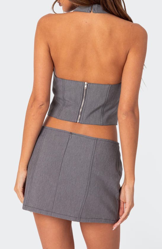 Shop Edikted Take A Bow Crop Halter Top In Gray