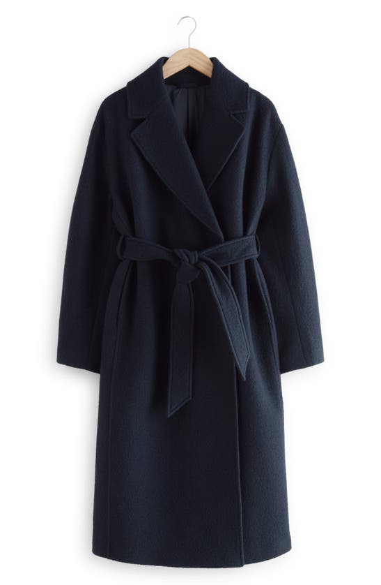 & Other Stories Belted Wool Wrap Coat In Navy