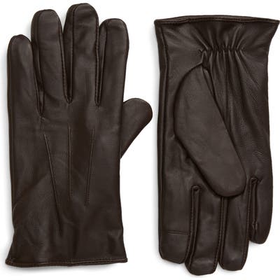 Topman Leather Touchscreen Gloves, Brown