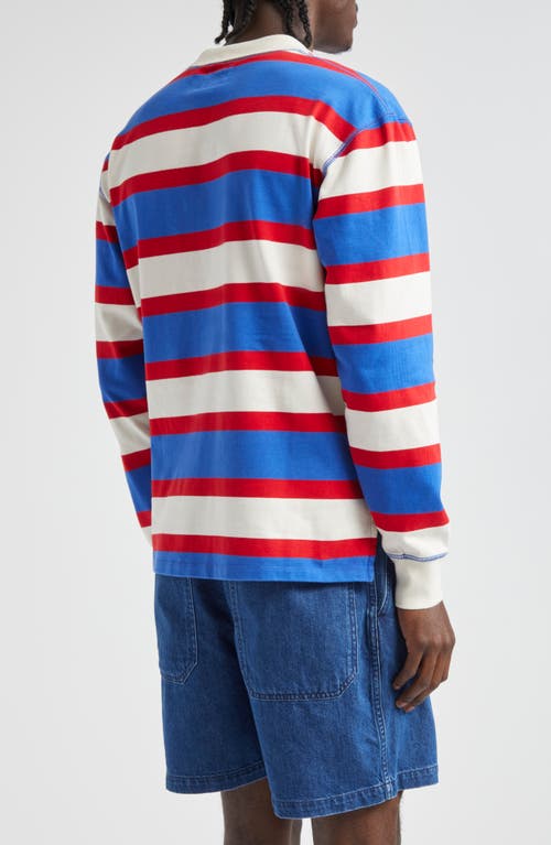 Shop Drake's Stripe Long Sleeve Rugby T-shirt In Navy White And Red