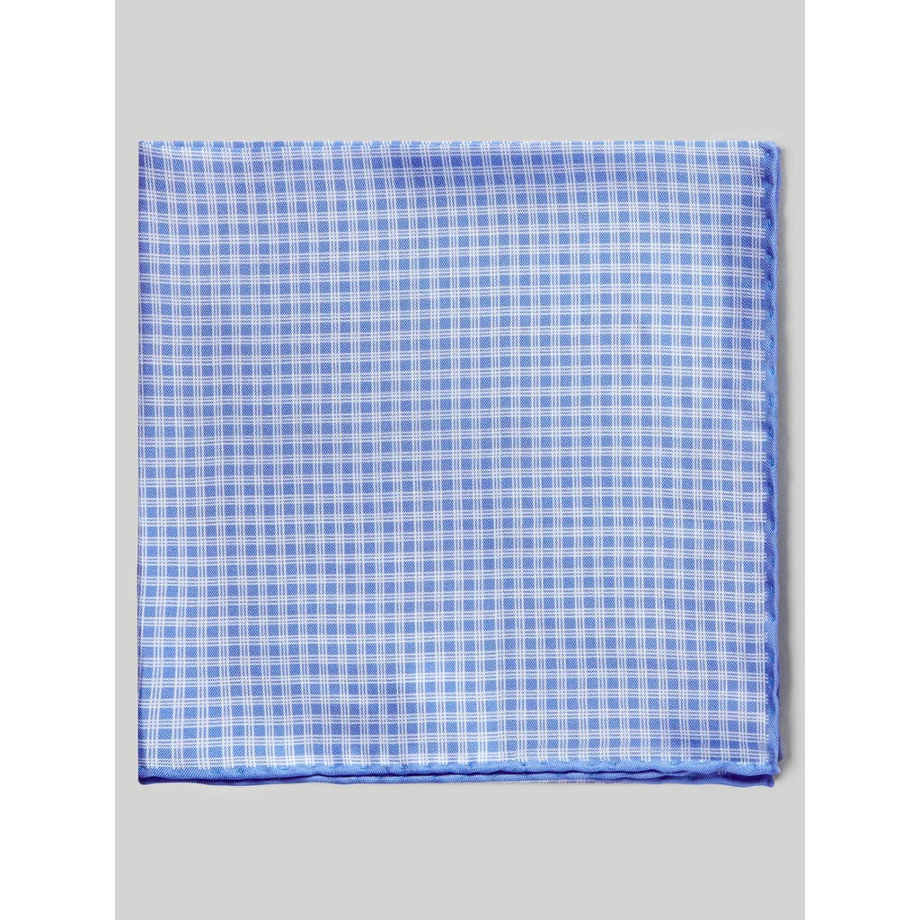 Robert Talbott York Silk Pocket Square In Sky/white Check