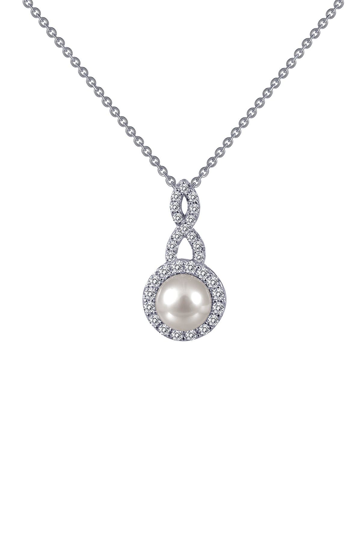 Lafonn Platinum Bonded Sterling Silver 8mm Freshwater Pearl Pendant Necklace In White