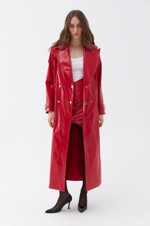 Shop Nocturne Faux Leather Trench Coat In Red