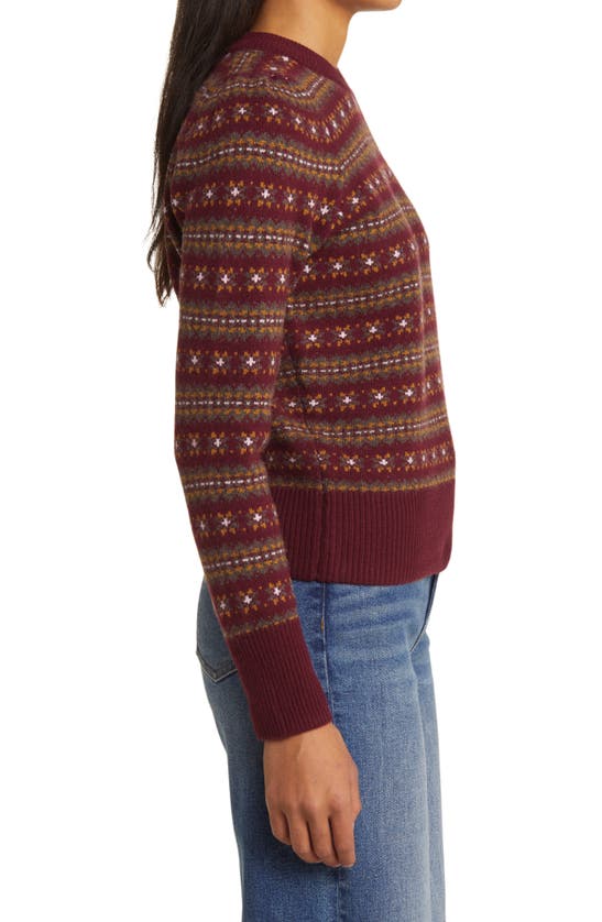Faherty Highland Fair Isle Puff Sleeve Sweater In Maroon Multi