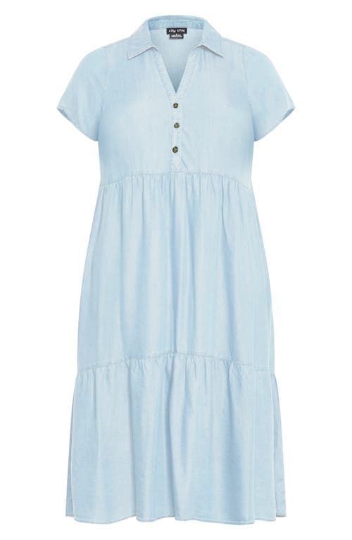 Shop City Chic Shyla Tiered Chambray Midi Shirtdress In Light Wash