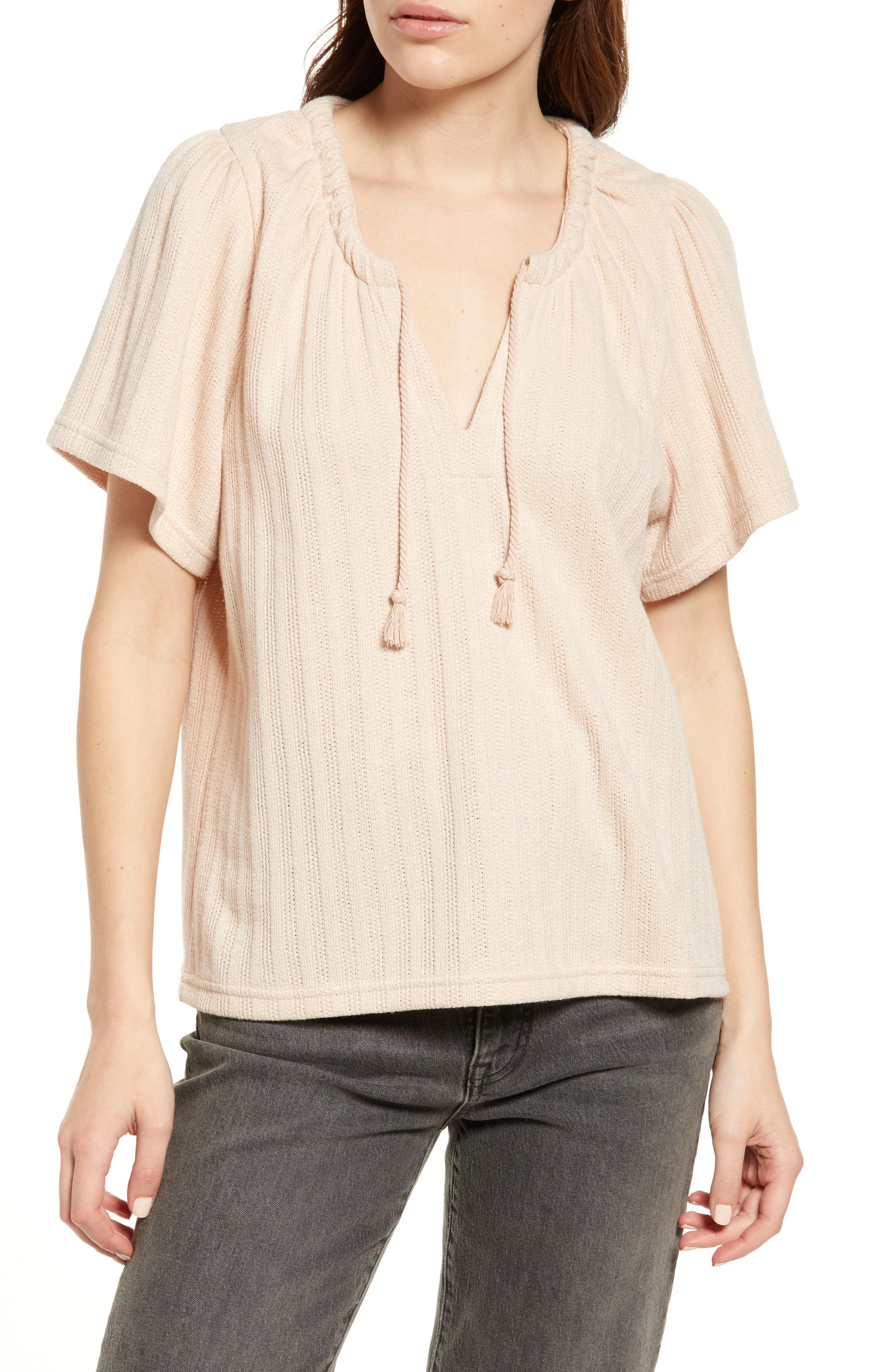 Madewell Pointelle Tie Neck Tunic Top 