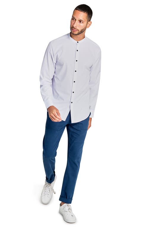Brooklyn Brigade Solid Recycled 4-way Stretch Performance Stand Collar Shirt In White