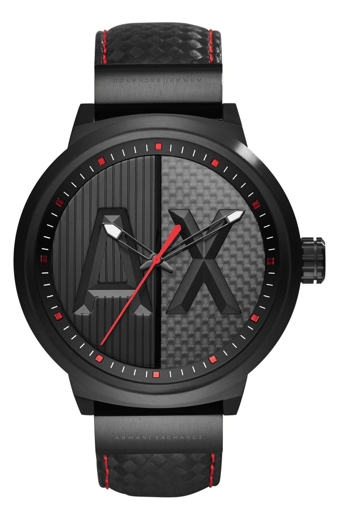 AX Armani Exchange Leather Strap Watch, 49mm Nordstrom
