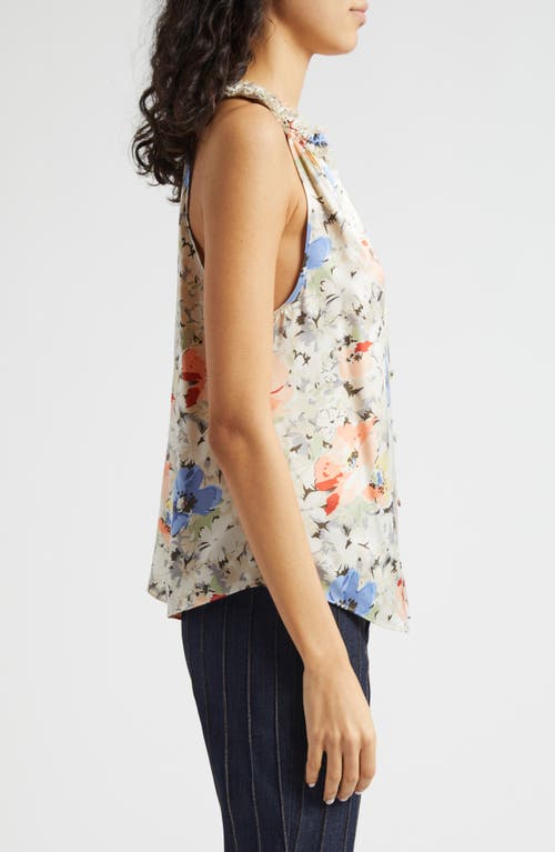 Shop Cinq À Sept Jessie Floral Print Silk Sleeveless Top In Ivory Multi