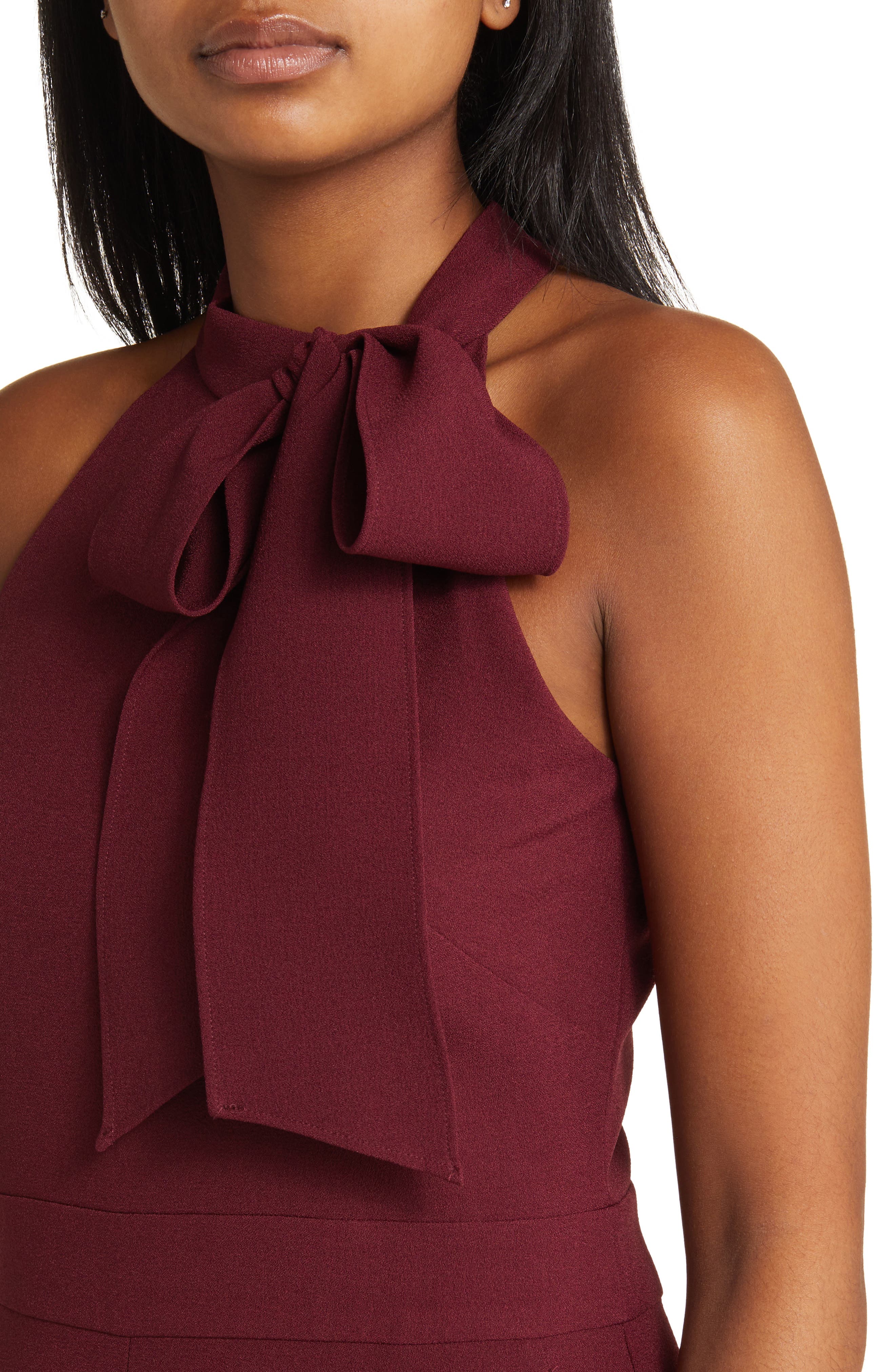 Vince Camuto Bow Neck Stretch Crepe Jumpsuit in Merlot | Smart Closet