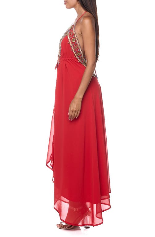 Ranee's Ranees Embellished Cover-up Halter Dress In Red