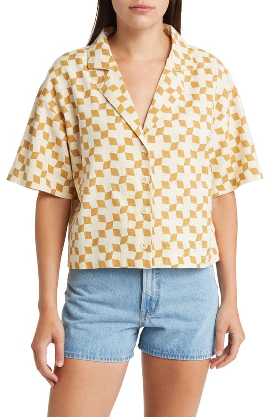 Madewell Geo Checkerboard Resort Crop Shirt In Dried Straw