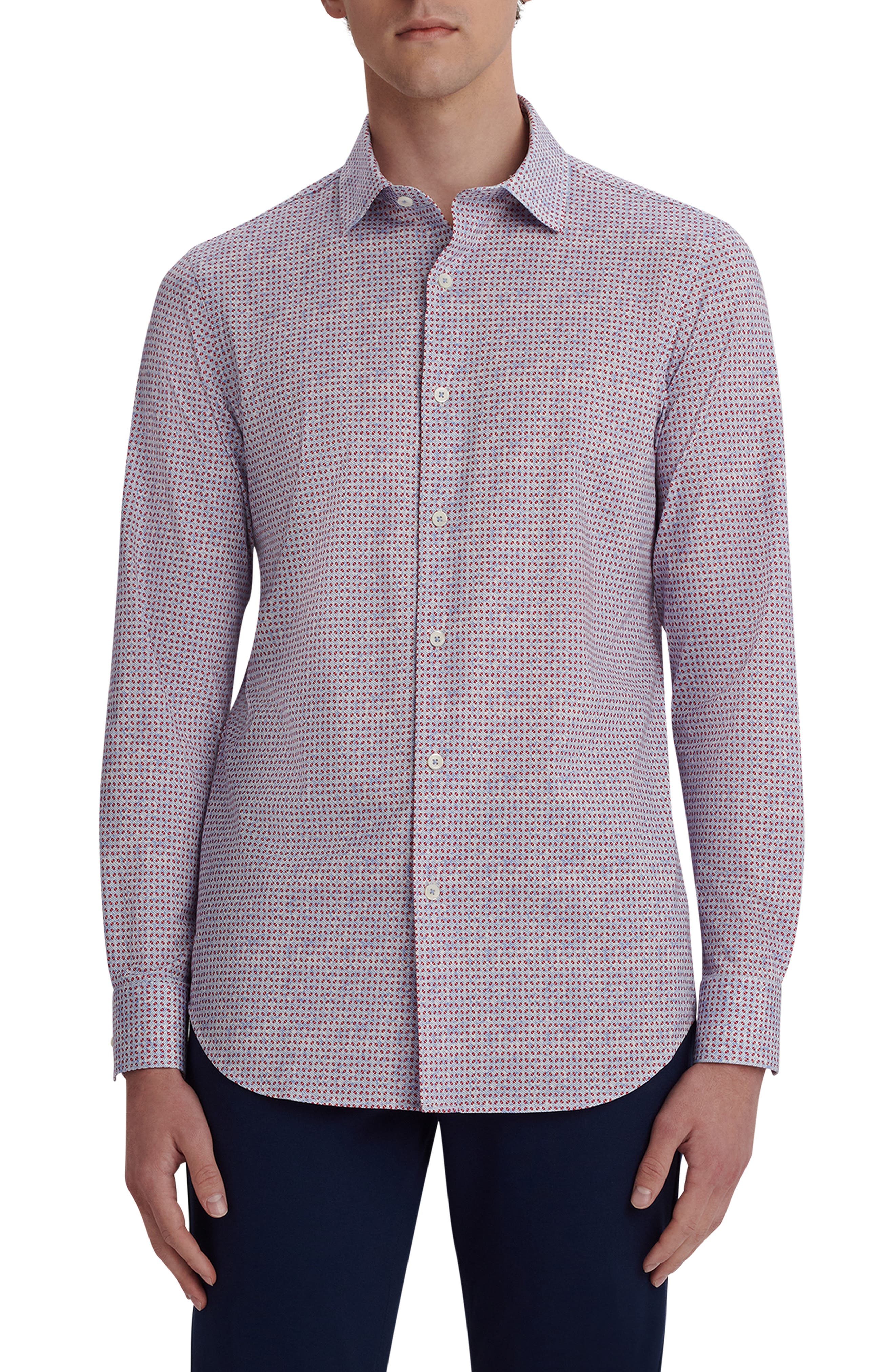 Bugatchi - OoohCotton® Geometric Long-Sleeve Shirt - White main image 0