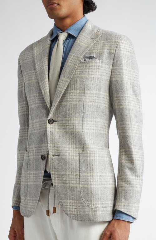 Eleventy Plaid Wool & Cashmere Donegal Tweed Sport Coat In Light Gray Melange