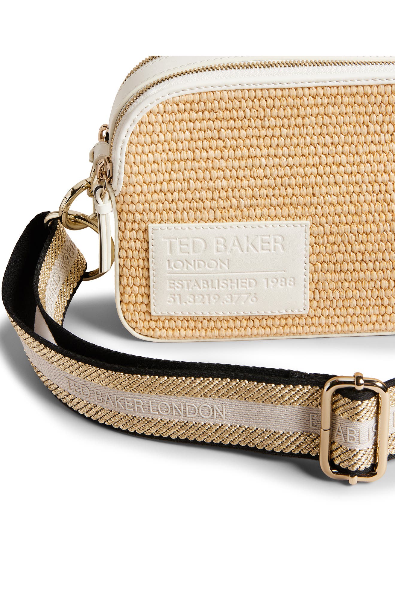 Ted Baker London Stello Leather, Branded bing & Raffia Crossbody Bag
